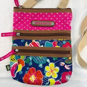 Lily Bloom Hawaiian Floral Sea Turtle Crossbody Bag 3-Zipper Hobo Boho Purse EUC